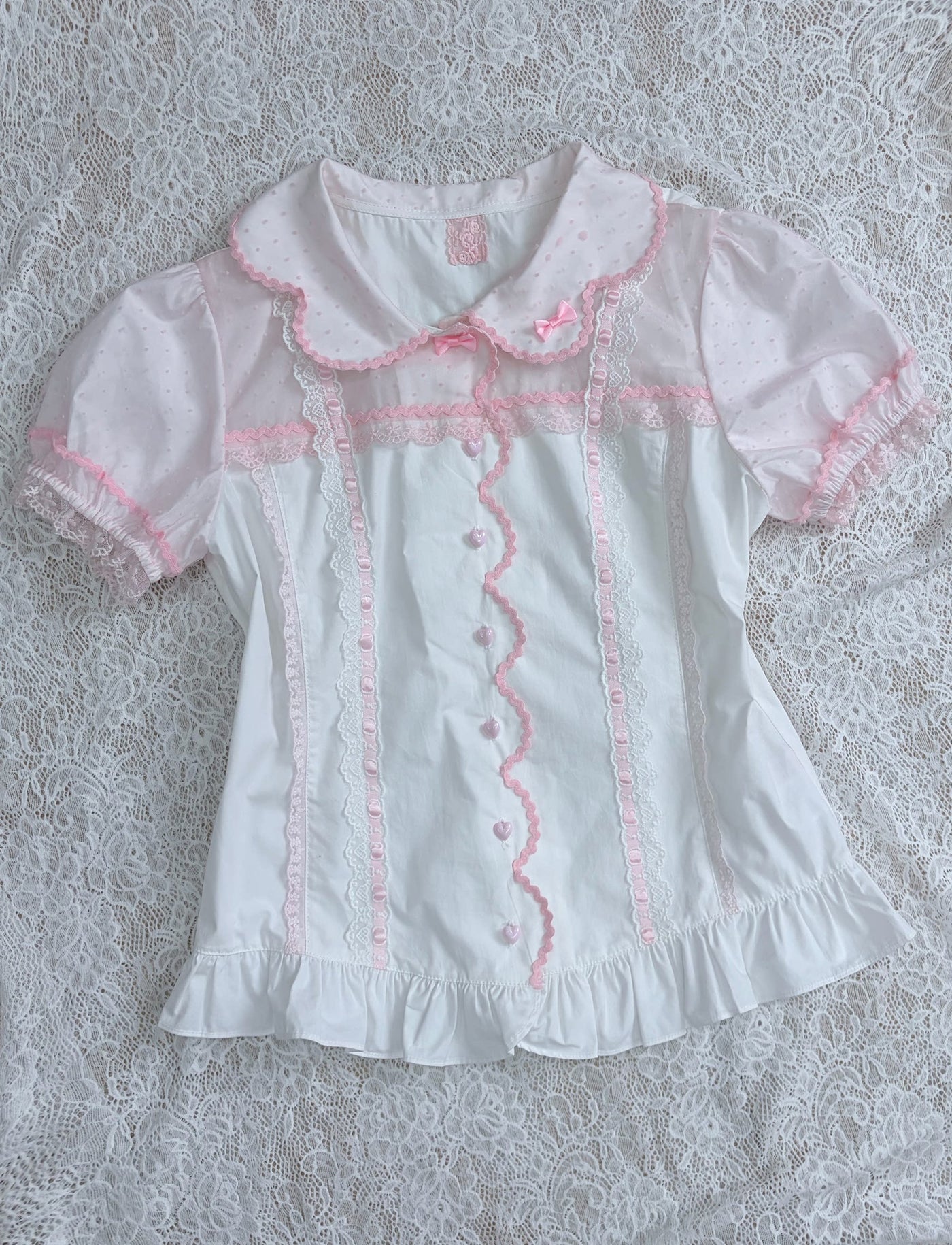 Galette Bunny - Cherry Blossom Girl - Short-Sleeve Blouse with a Rounded Collar