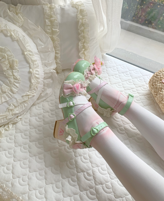 Aimee Strawberry Limited 2.0 Lolita shoes — Garden Green colour, product view