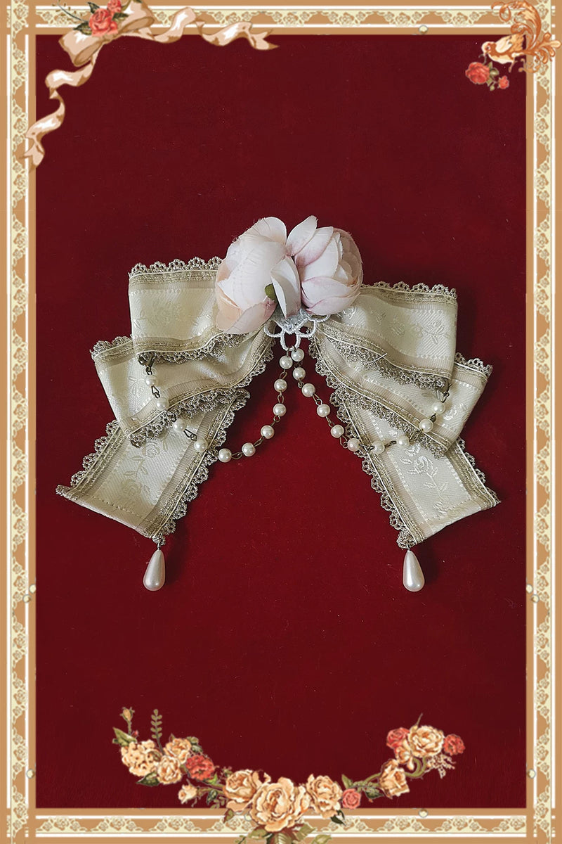 Infanta - Floral Ribbon - Beaded Bow Brooch