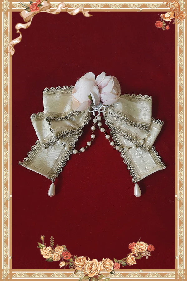 Infanta - Floral Ribbon - Beaded Bow Brooch