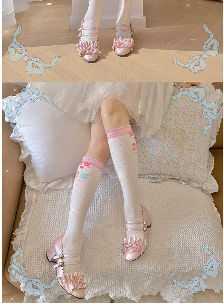 roji roji - Rabbit Bear Gummy - Cotton Mid-Calf Socks with Dotted Motifs