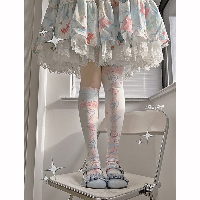 Roji Roji - Macaron Printed Lolita Knee - Stockings Socks