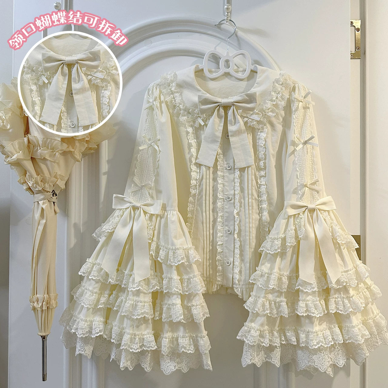 Spring Sakura - Cotton Princess-Sleeve Lolita Blouse - detail view 7