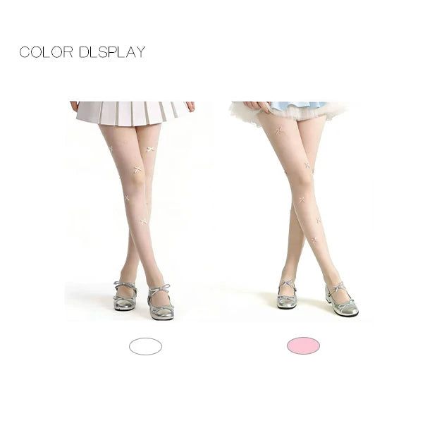 White Socks - Ballet Bow - Rhinestone White Tights