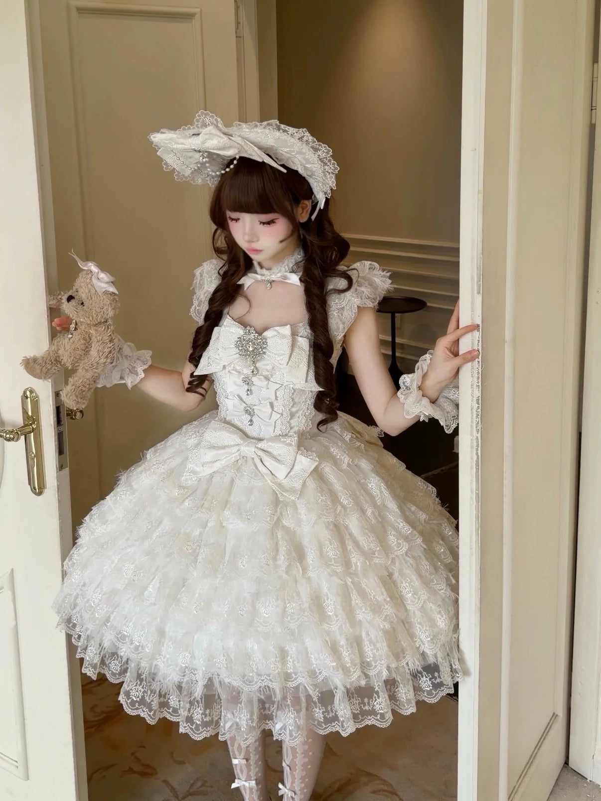 Sugar Girl - Snow Feather - Wedding Sweet Lolita JSK Dress, Multi-layered Lace Skirt