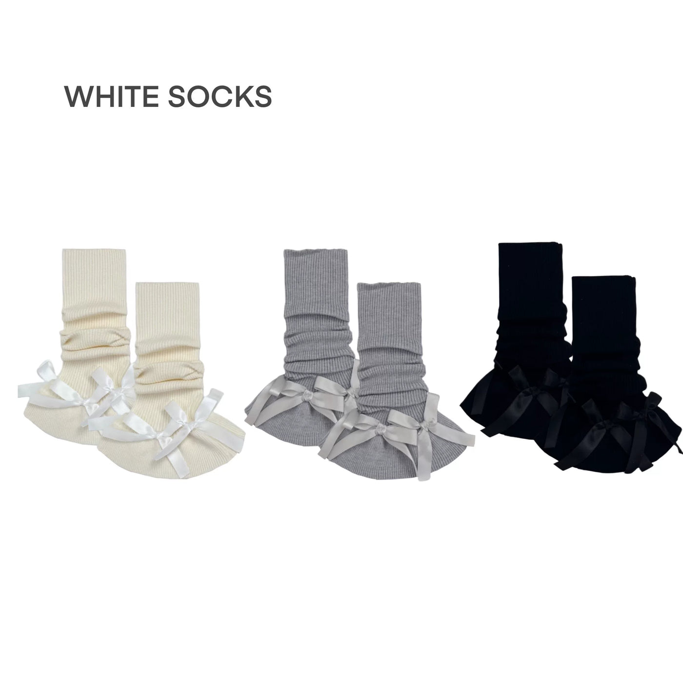 White Socks - Y2K Bow - Ruched Leg Warmers with Bow Details