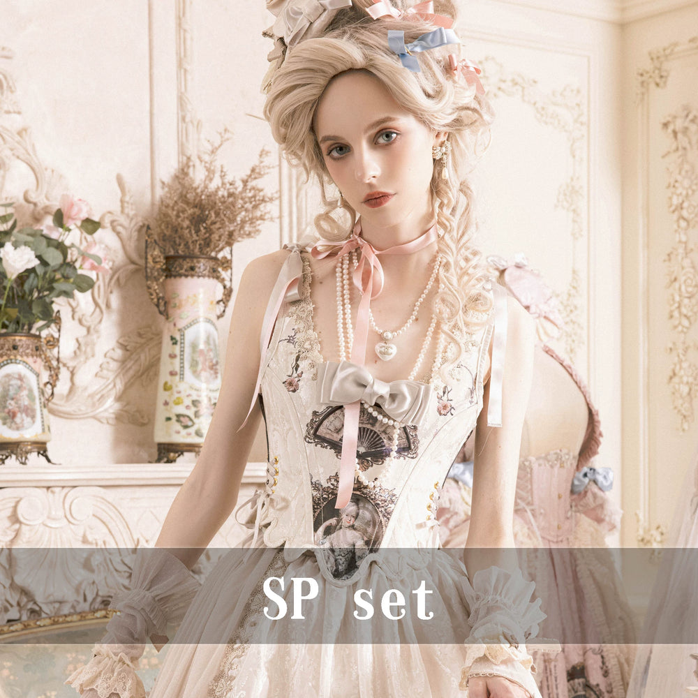Krad Lanrete Portrait of Marie SP two-piece set with portrait print, bow and layered ruffles