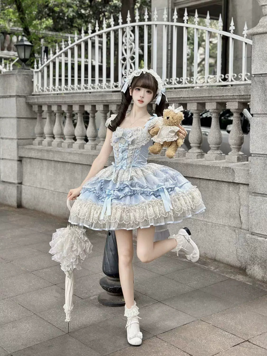Sweetheart Dream Machine - Rose Poem Ballet - Strappy JSK dress with lace ruffles and ribbon bows