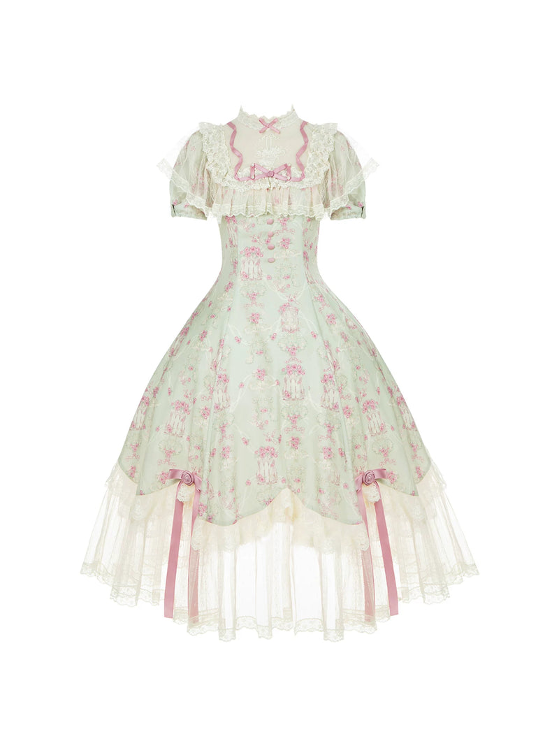 With PUJI - Wind Swept Roses - Classic Lolita Rose Printed Dress Set, Petal Hem detail view 5