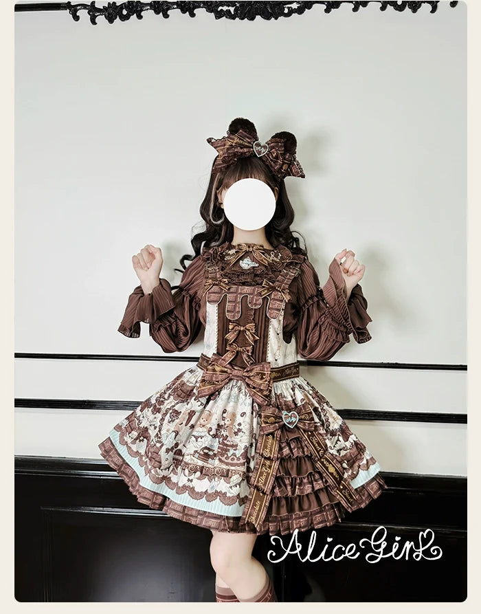 Alice Girl - Bear Chocolate Bar - Kawaii Lolita JSK & Salopette Dress