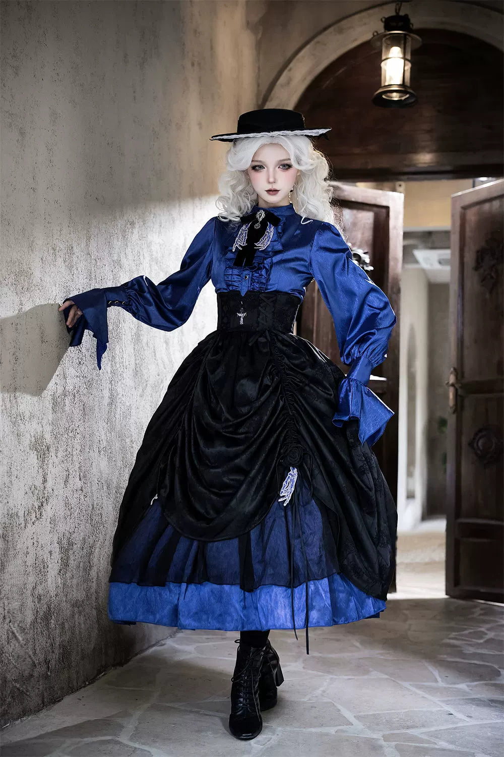 Miss Point - Moonnight Return - Stand Collar Ouji Lolita Shirt, Irregular Cuffs