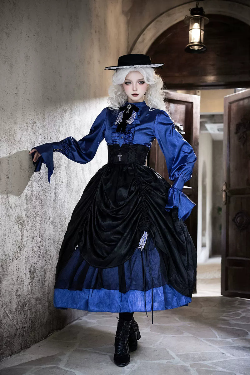 Miss Point - Moonnight Return - Stand Collar Ouji Lolita Shirt, Irregular Cuffs