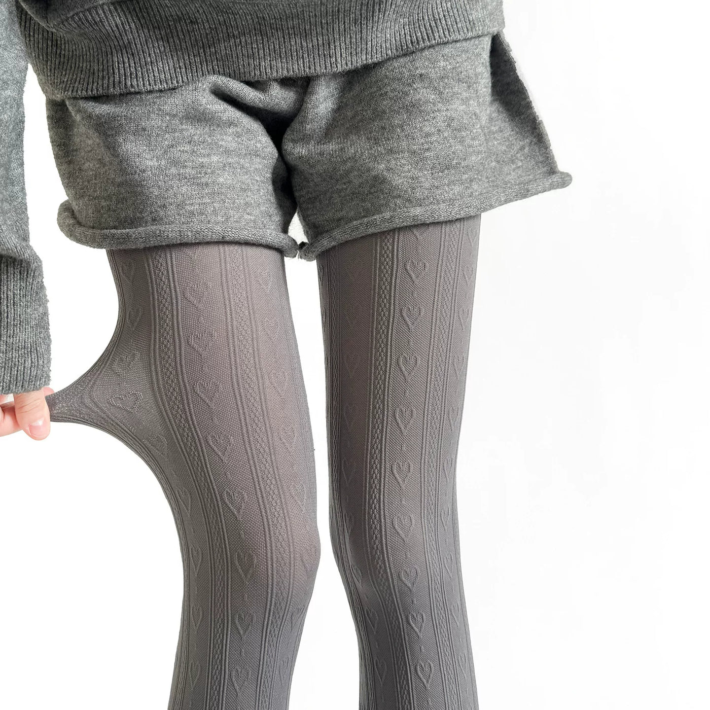 Ivory vertical heart stripe sheer tights