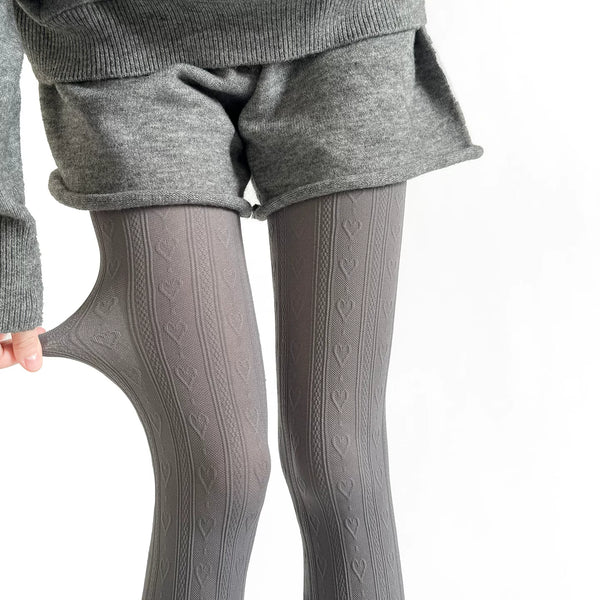 Ivory vertical heart stripe sheer tights