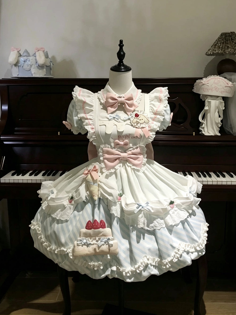 Yellow Salty Dots Puppy Pastry Chef sweet Lolita OP dress, front view
