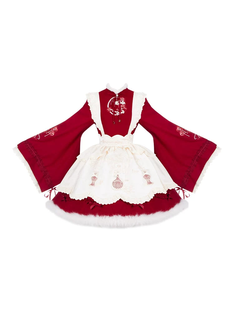 With PUJI - Flying Flower Token - Oriental Lolita OP Dress, Embroidery detail view 5