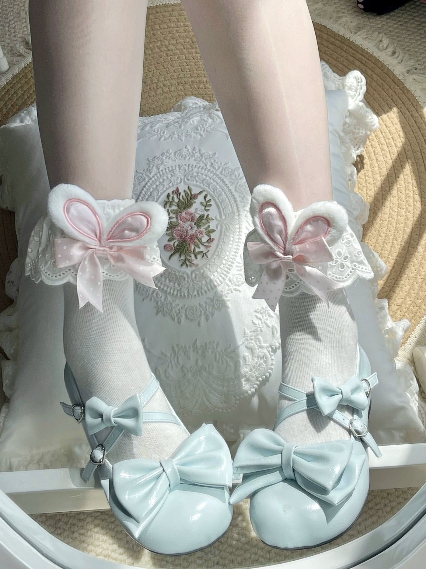Fantasy Doll - Dreamy Doll - Mid-Calf Socks with Bunny-Ear Lace Cuffs