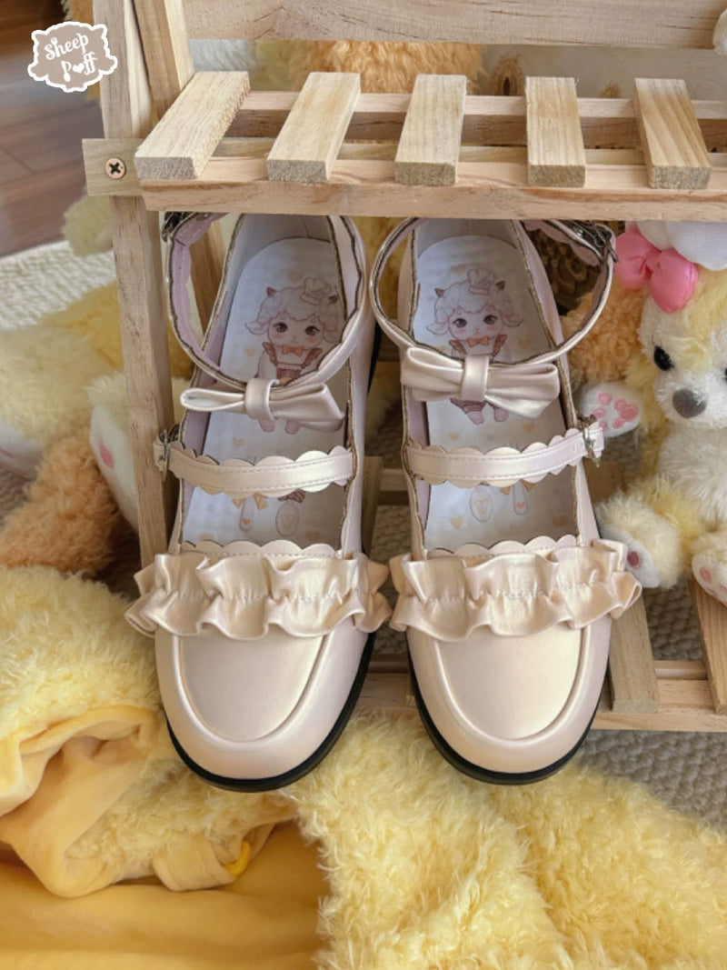 Sheep Puff Melulu New Color Lolita Shoes featuring a cute sheep puff design in vibrant colors on stylish shoes.
