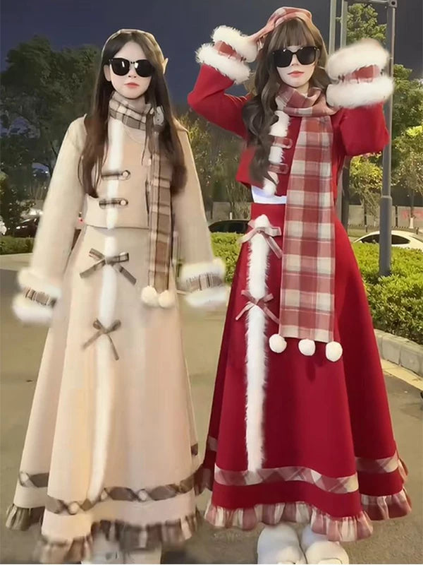 Creamy - Winter Plaid School - Three-Piece Lolita Set with a Plaid Scarf
