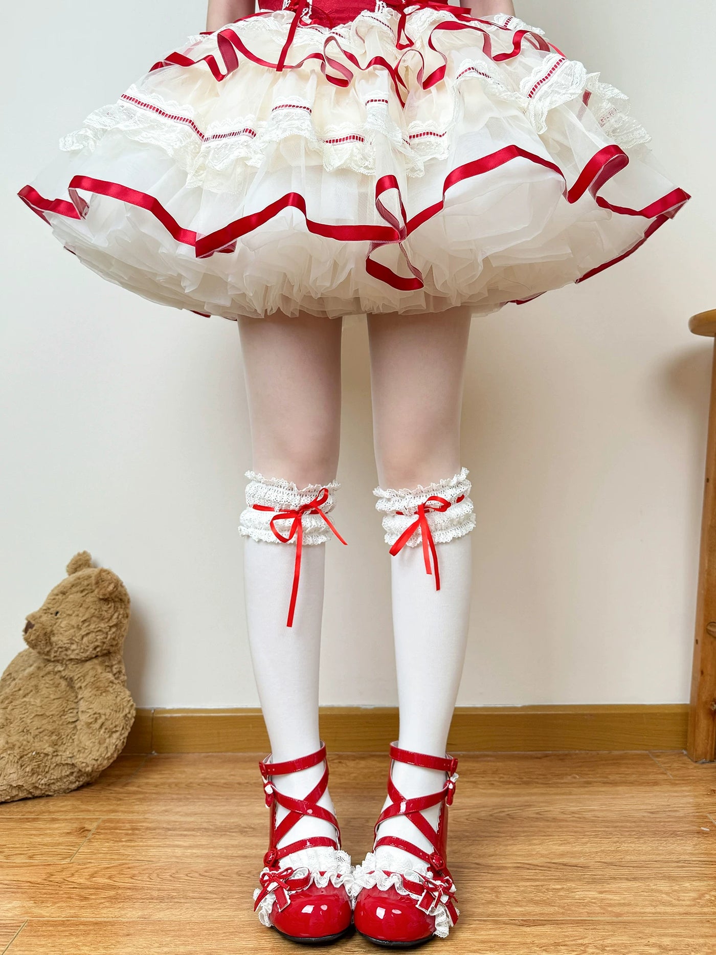 Chubby Bear Tales - Ballet Ribbon - Socks with lace cuffs and ribbon bows