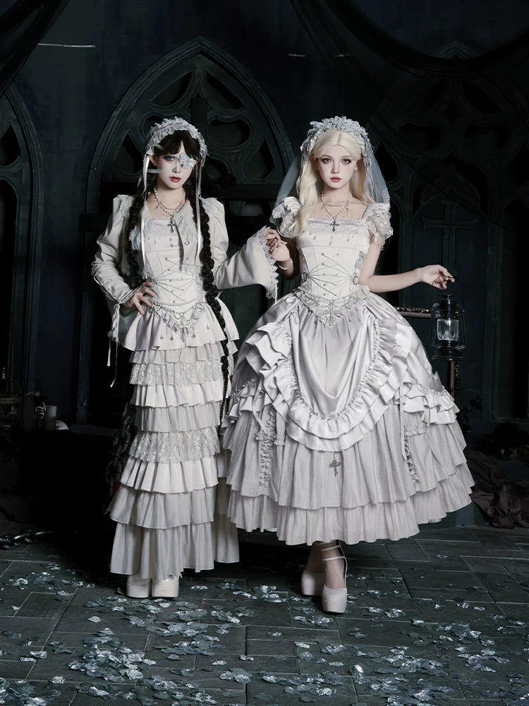 With PUJI - Humanoid Robot - Silver Gothic Lolita Mermaid Skirt Set detail view 3