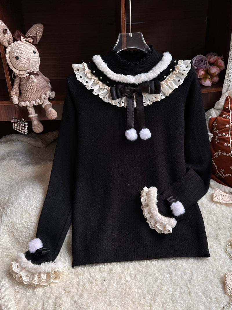 Deer Mansion Fleece-Lined Long-Sleeve Lolita Layering Top — Black