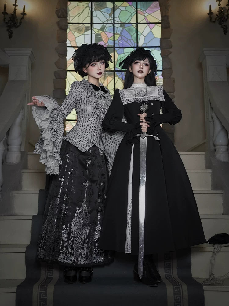 With PUJI - Raven's Night Song - Oriental Aesthetics Gothic Lolita Dress Set detail view 3