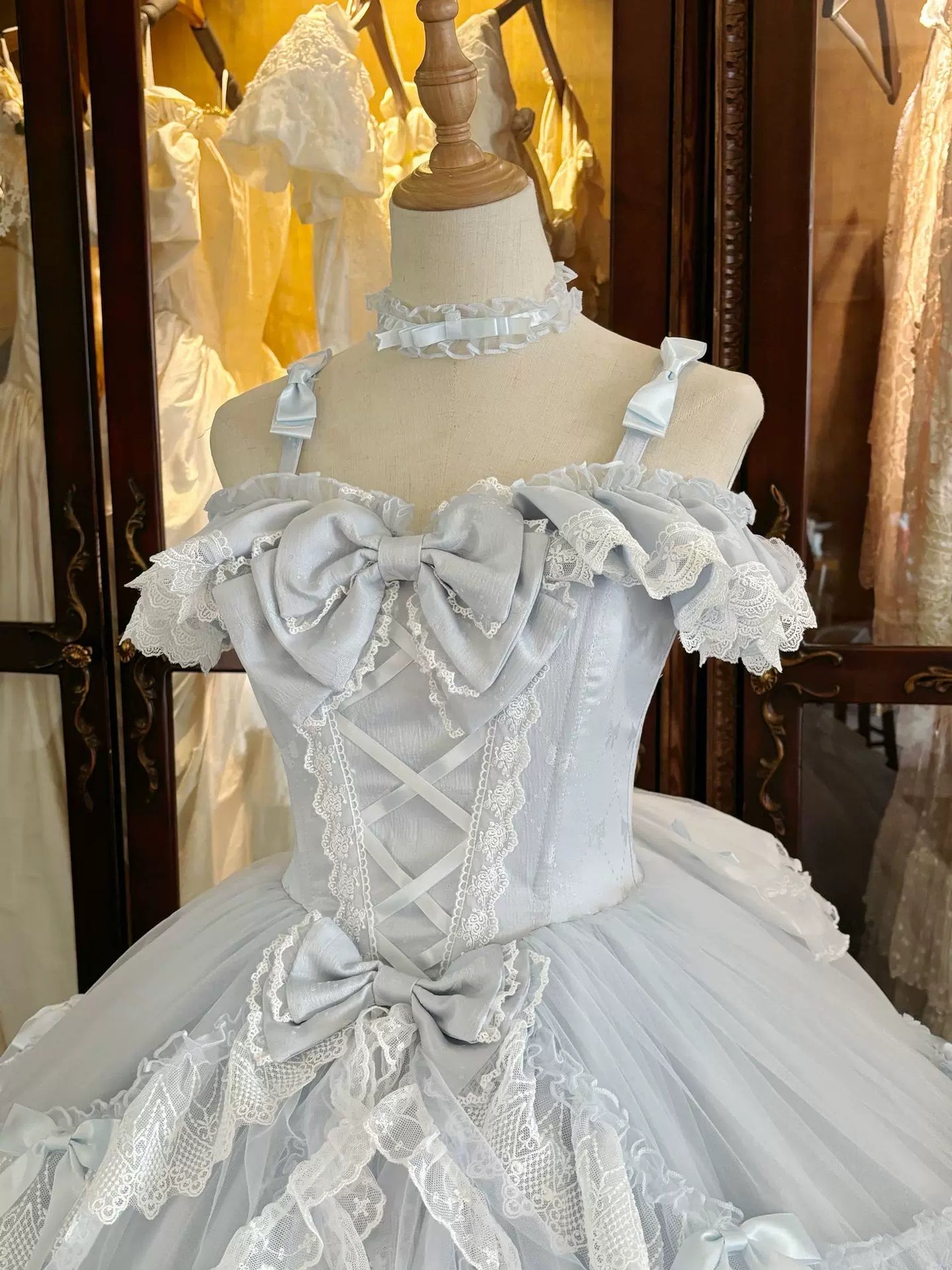 Creamy - Blue Princess - Pale Blue Lolita Dress with Layered Lace and Bow
