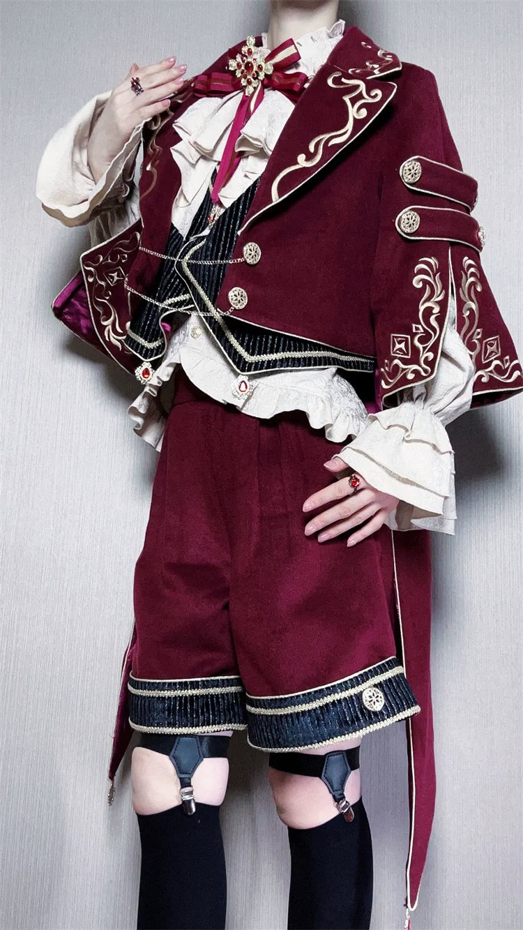 Letters from Unknown Star - Heir - Military Ouji Lolita Blouse, Coat & Shorts Set