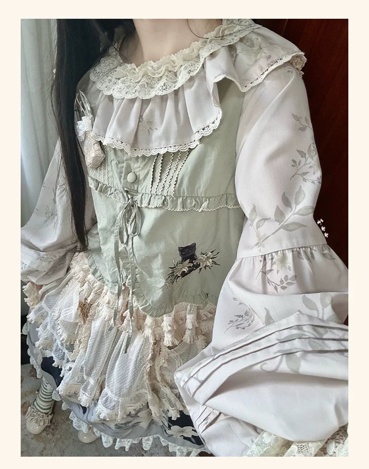 GZYRZ - Black Cat and Lily - Lolita fashion set with black cat and lily motifs