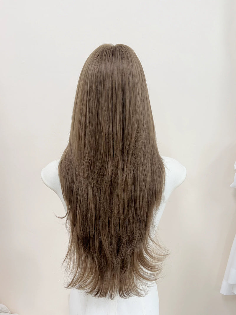 Light tea brown collarbone-length straight wig - view 3