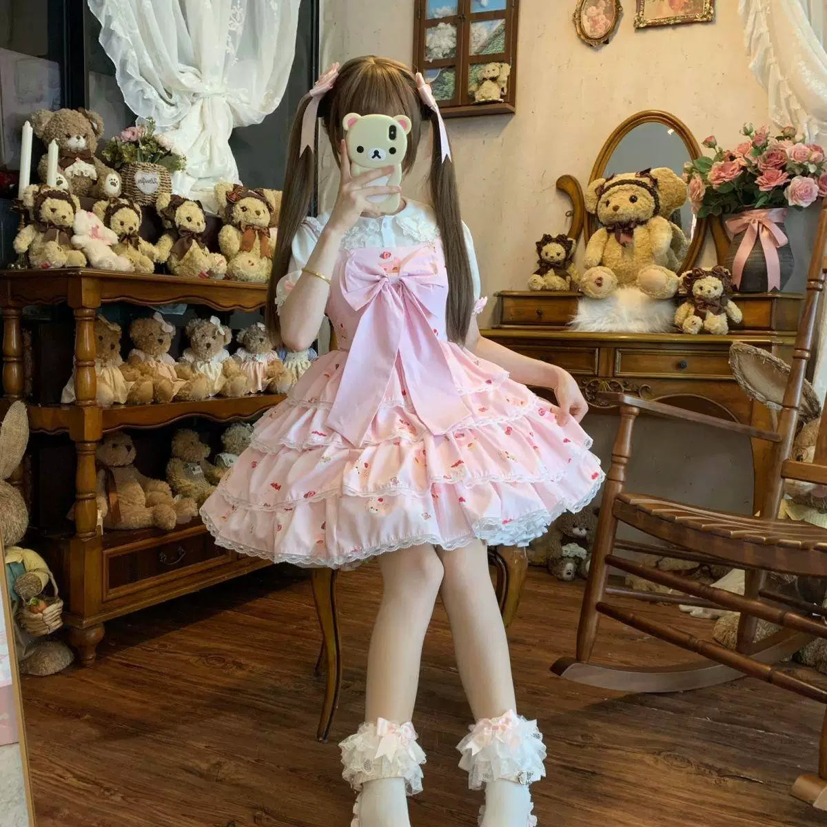 Sweetheart Dream Machine - Layered Sweet Dream - Lolita OP Dress with Tiered Ruffles and Bow Detail