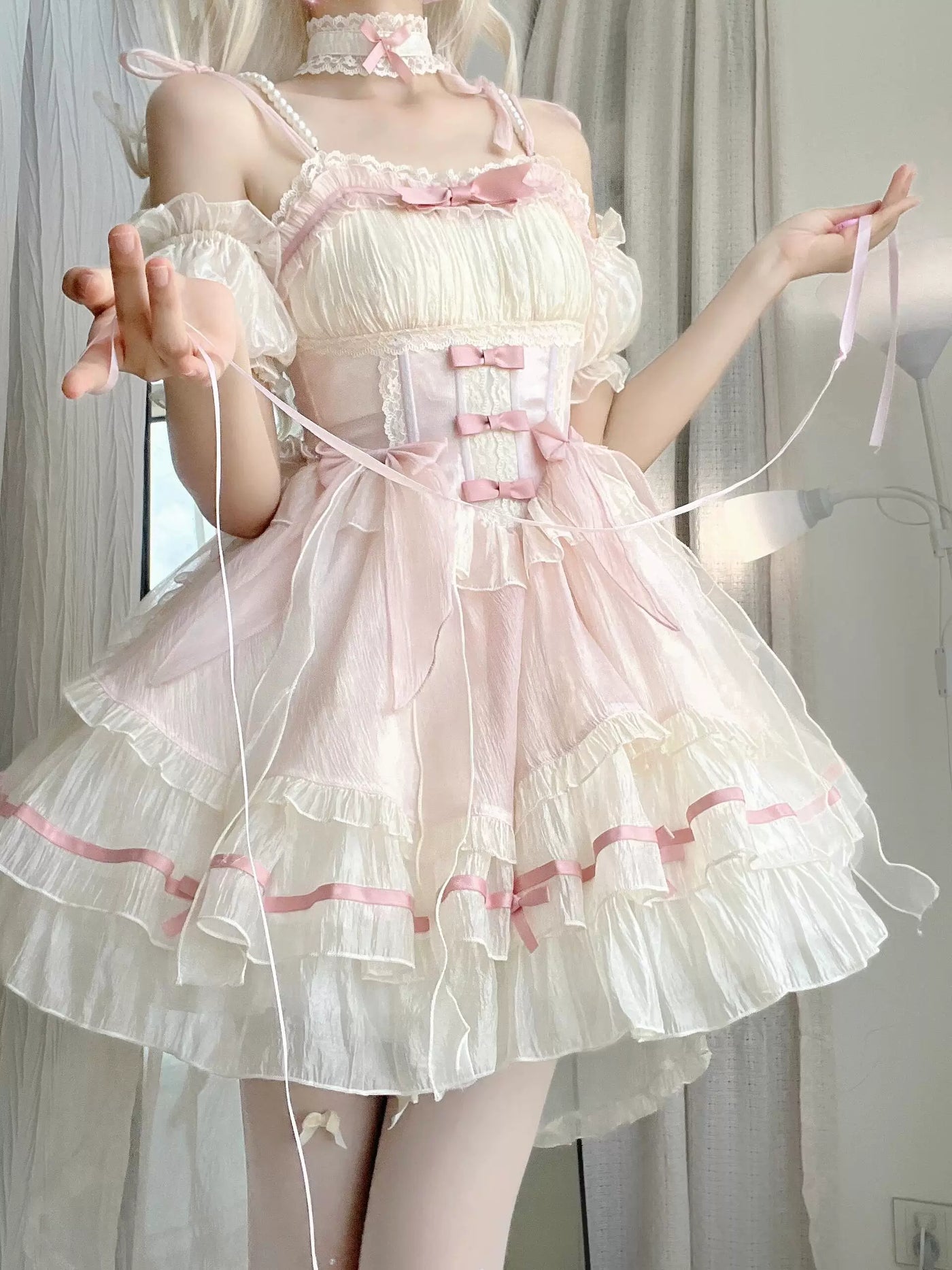 Creamy - Pink Ballet - Pink JSK with Layered White Ruffles