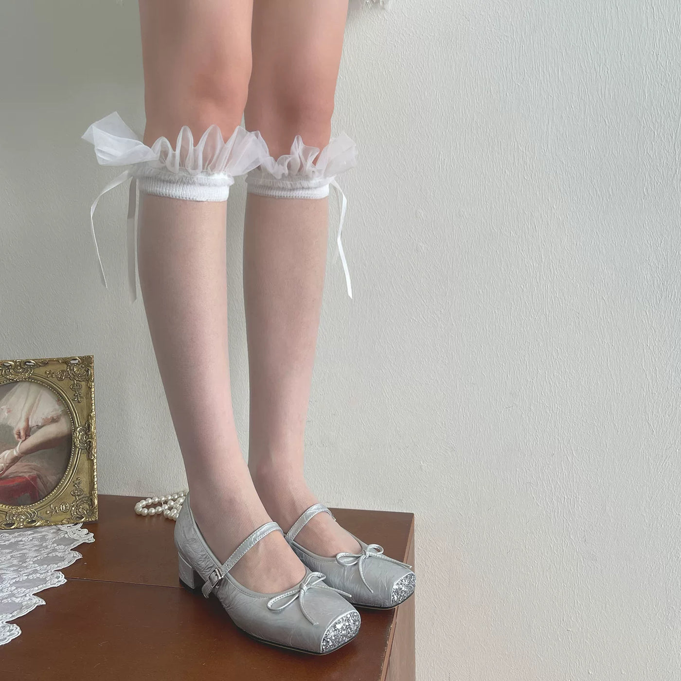 Sock Noble - Cloud Ruffle - Mid-Calf Slouch Socks with Cloud-Like Ruffle Trim
