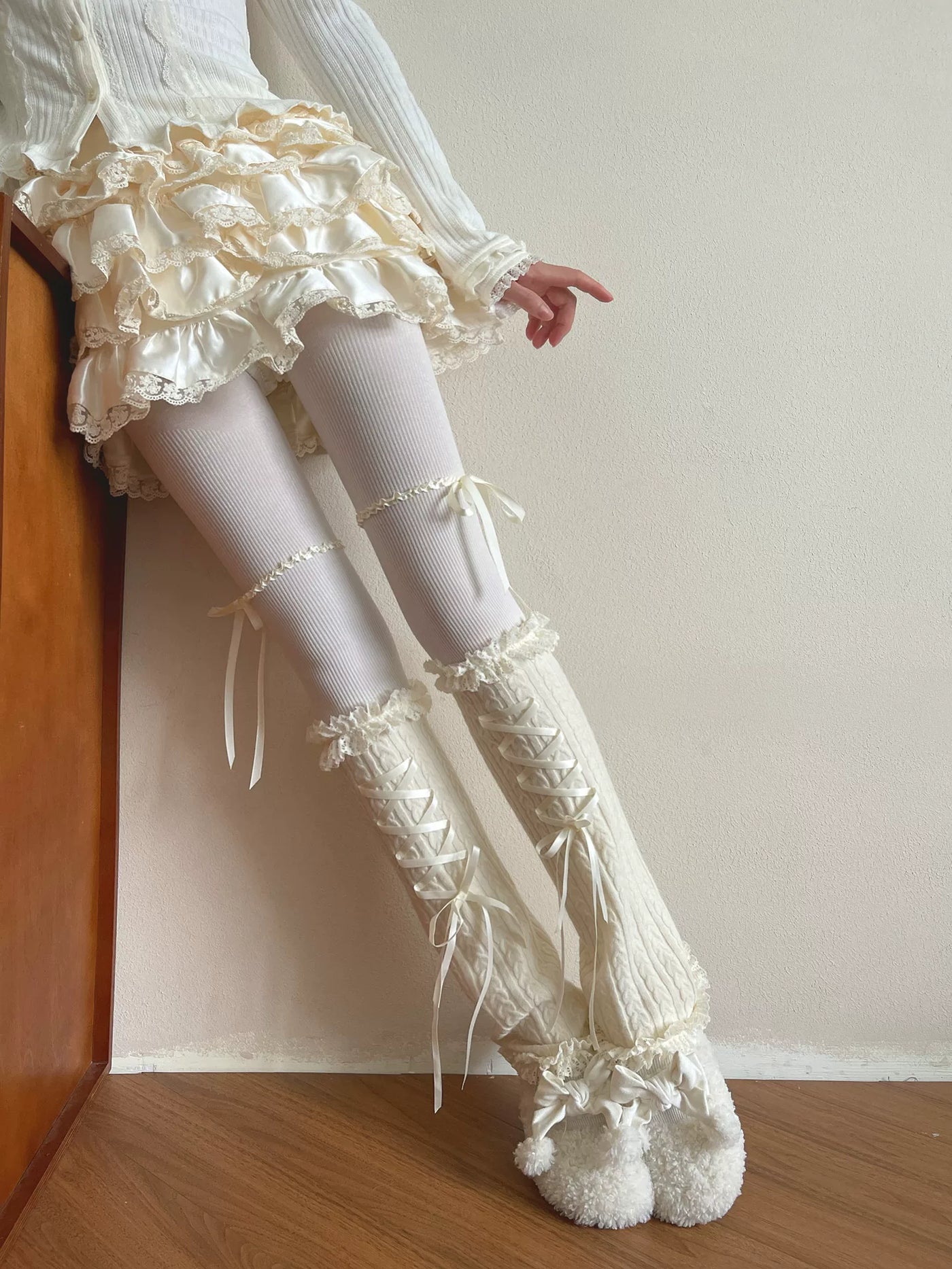 Sock Noble - Ballet Ribbon Legwear - Tights or Sock Covers with Lace Trim and Ribbon Lacing