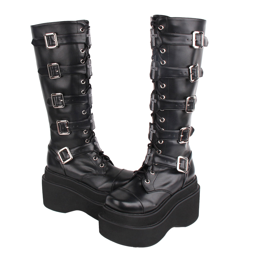 Angelic imprint - J-fashion Punk Lolita Classic Black - High Boots Shoes