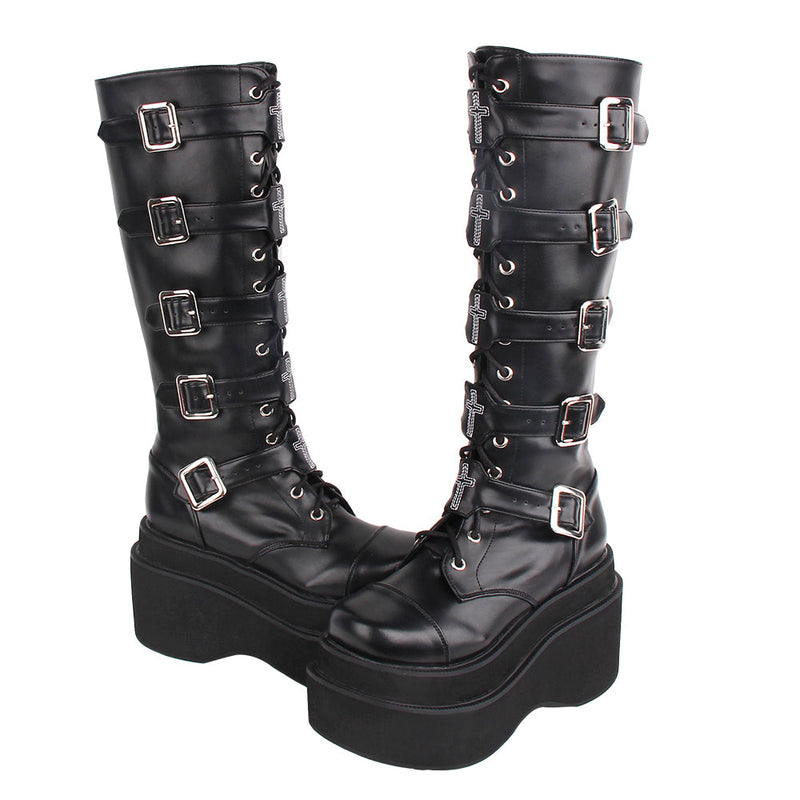 Angelic imprint - J-fashion Punk Lolita Classic Black - High Boots Shoes