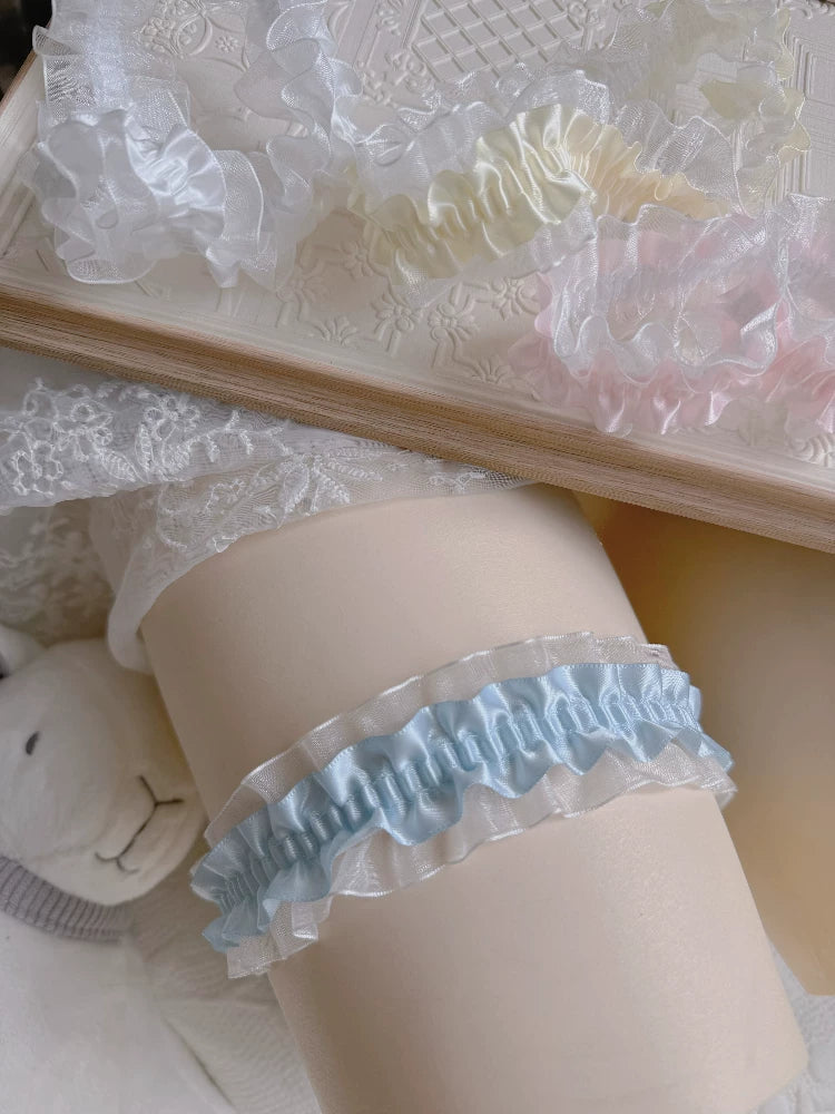 Fantasy Doll - Ribbon Bow - Lace Leg Garters with Satin-Ribbon Bows