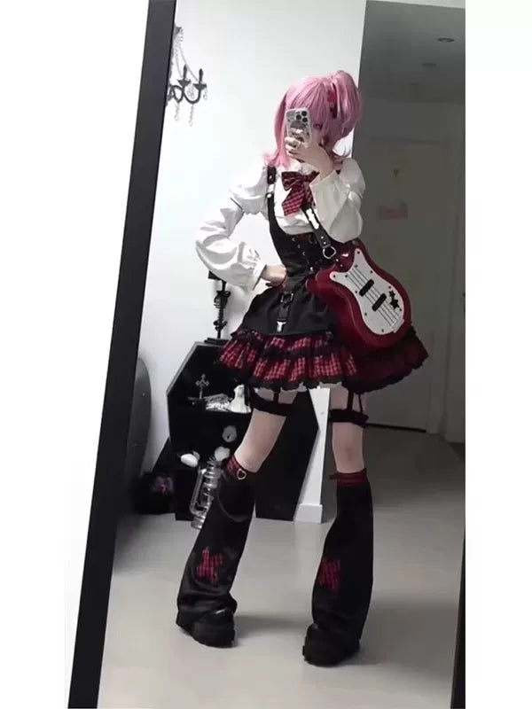 Creamy - American Rock Idol - Lolita Outfit Set with Plaid Ruffle Skirt