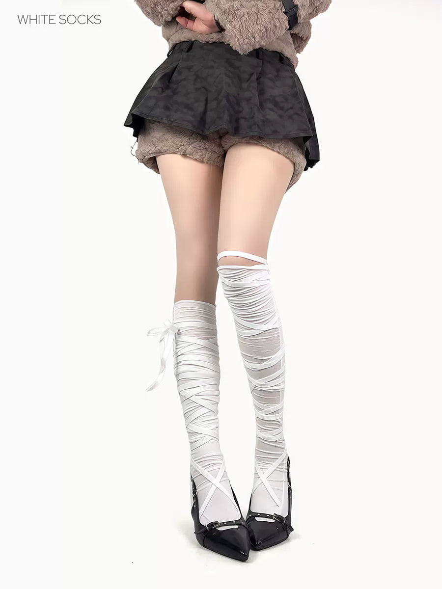 White Socks - Ballet Wrap - Slouch Socks with crisscross wrap straps