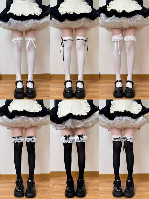 Chubby Bear Tales Showa-inspired over-the-knee socks with lace trims