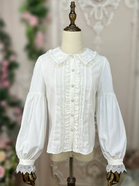DMFS Lolita - Sweet Lolita Blouse Winter Doll - Collar Shirt Long Sleeve Fit Top Innerwear - S / Off-white