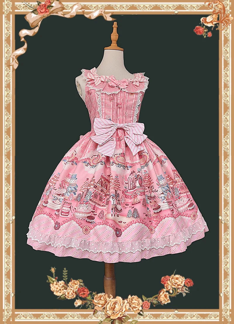 Infanta - Candy House - Old School Lolita Cake Print JSK Dress, Side Zipper