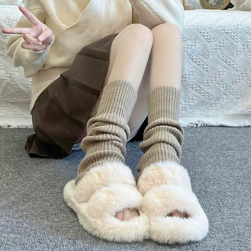 Floral Milk Cat - Ribbed Gather - Knit Slouch Socks in Nine Colours