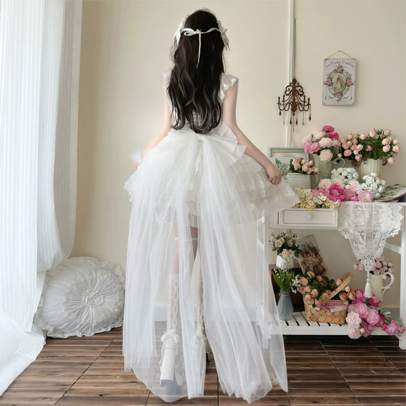 Lady Han Reborn Feather ballet bridal JSK dress by Lolita Fetch featuring delicate feather details and elegant lace accents.