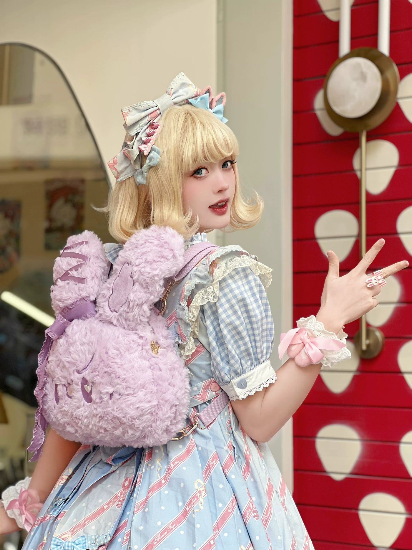 Molly Puppy - Bunny Plush - Plush rabbit backpack with ribbon details