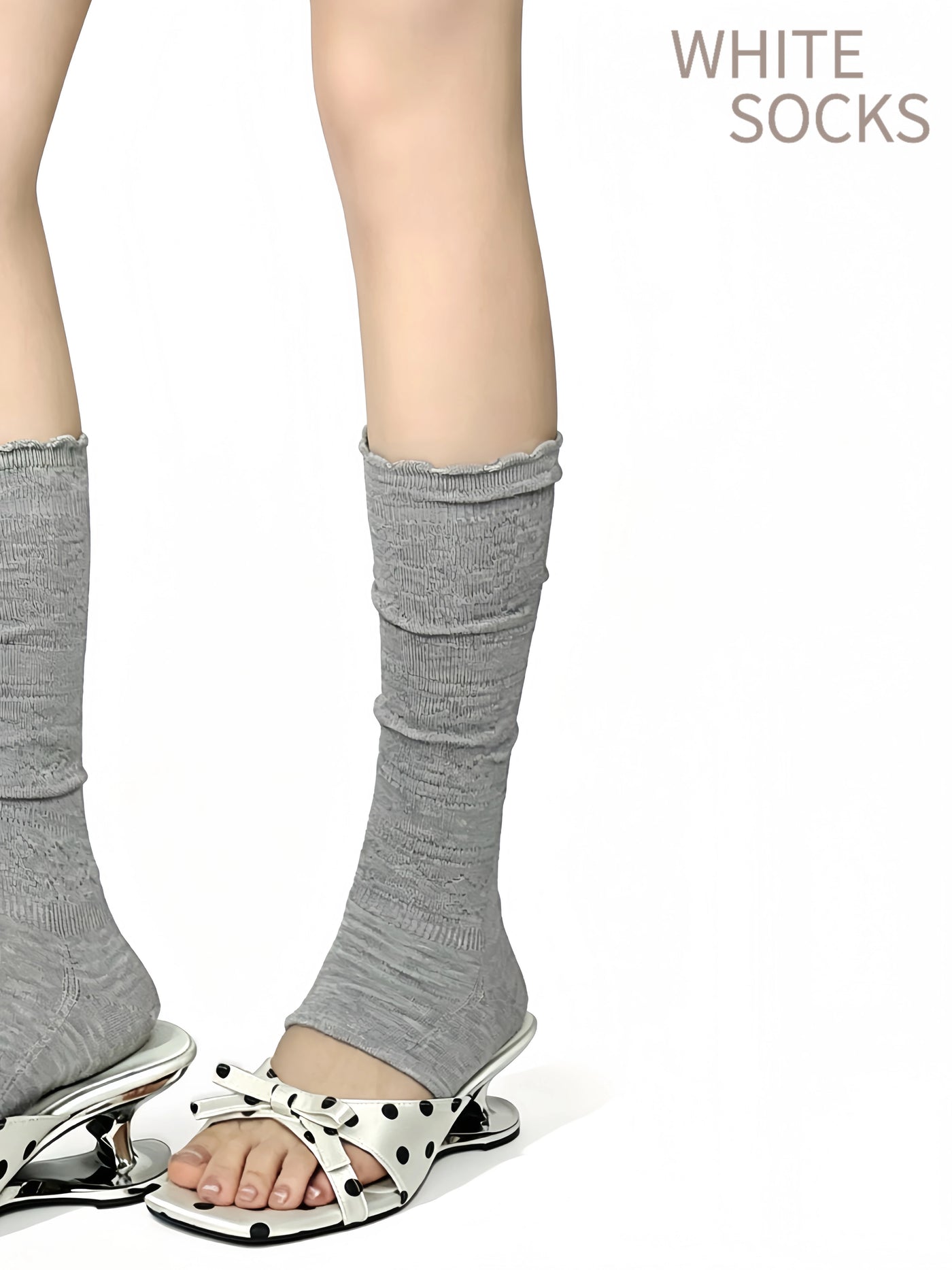 White Socks - Openwork Ruffle Stirrup Socks - Footless Mid-Calf Socks with Openwork Detail