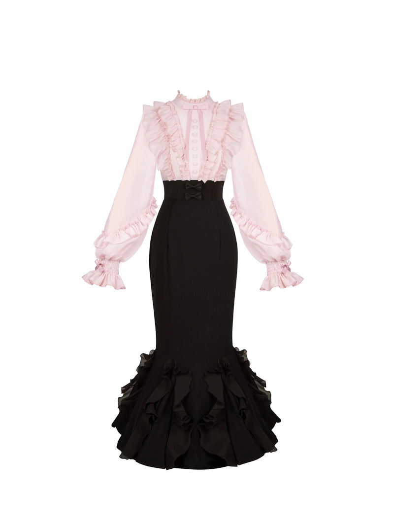 With PUJI - Miss Laura: Long-sleeve Mermaid - Lolita OP Dress, Ruffle Trim detail view 5
