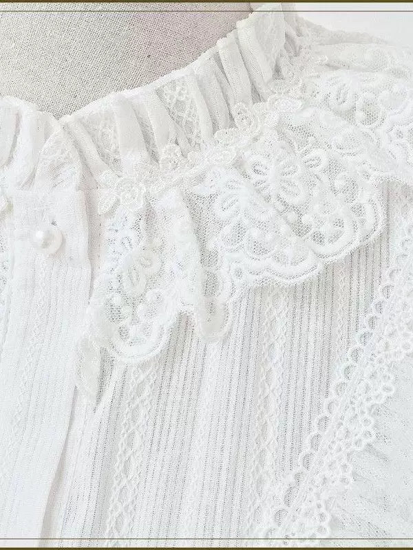Sweetheart Dream Machine - Summer Ruffle Collar - Blouse with Lace-Edged Collar
