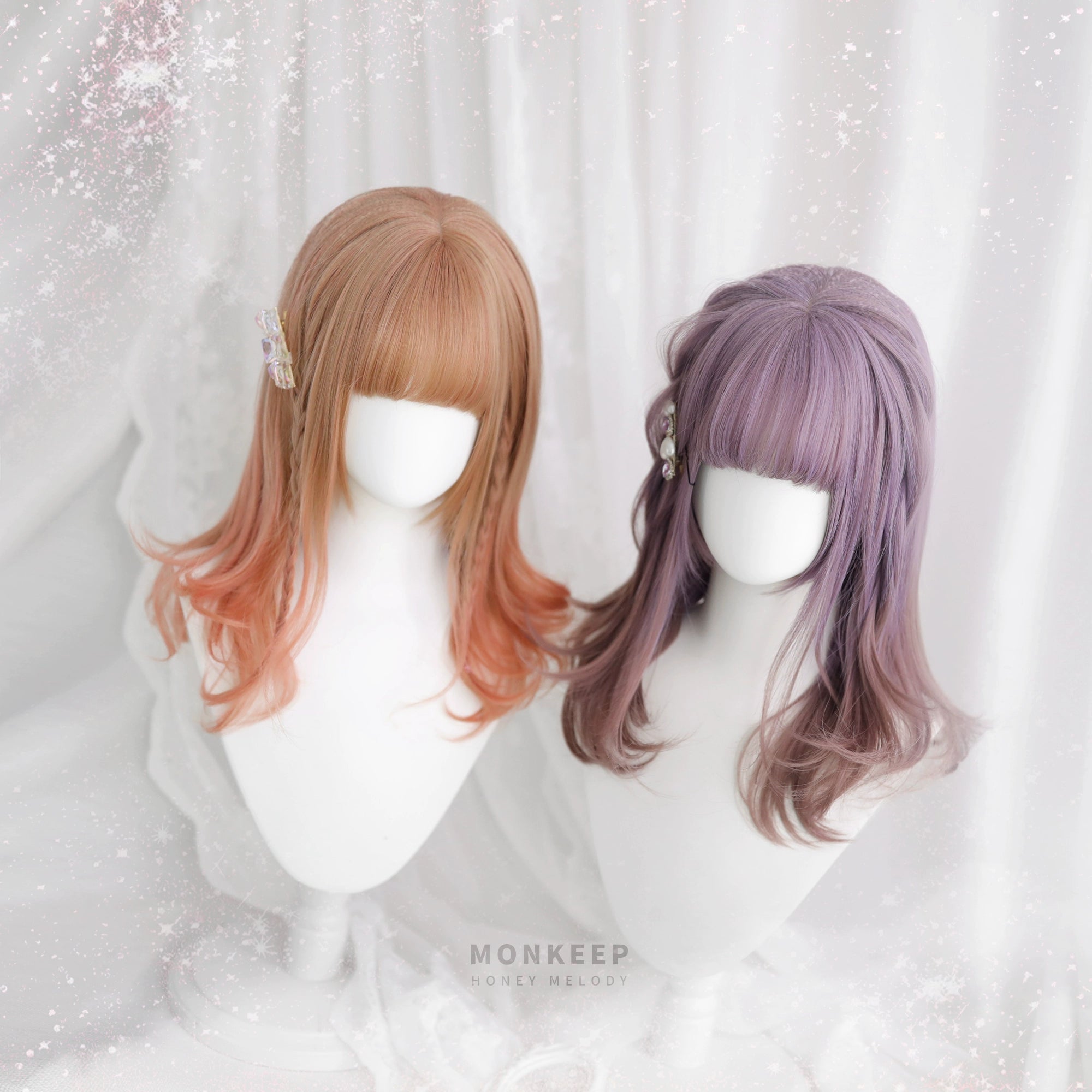 Spot MONKEEP Monkey Bajia, Flower Language Leaf 45CM Pear Blossom Air Curl Multi-layer Medium and Long Wig